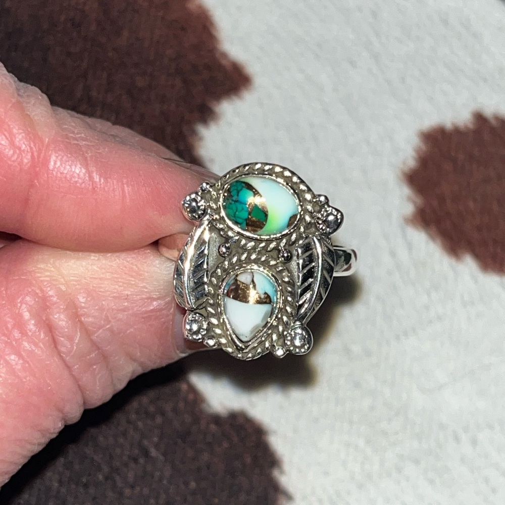 Peacock Dahlia 925 Ring Adjustable Starts at Size 9 NWOT